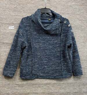 Lee Sweater Womens M Blue Stripe Cowl Neck Button Shoulder Knit Pullover Cozy